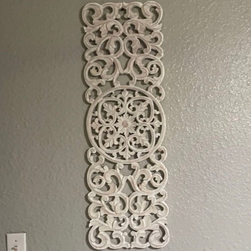 Carved White Wood Wall Panel – Vintage Farmhouse Decorative Accent (2nd Item )